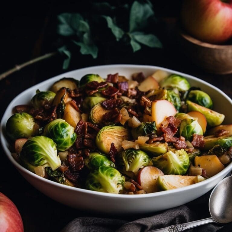 Braised Brussels Sprouts w/Apple, Bacon, Mustard