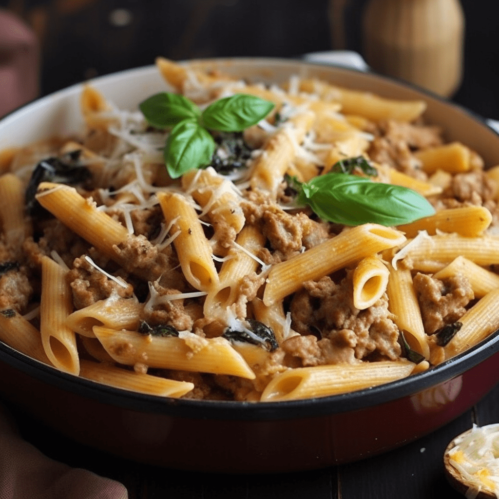Pasta with Sausage, Basil and Mustard