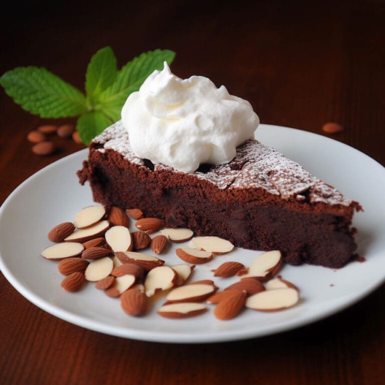 Italian Chocolate-Almond Cake (Torte Caprese) w-Amaretto Whipped Cream